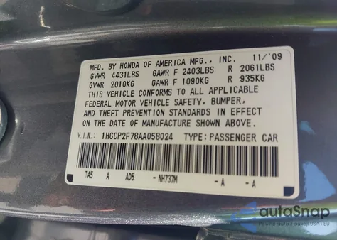 2010 Honda Accord 2.4 Ex from USA, damaged, VIN 1HGCP2F78AA058024